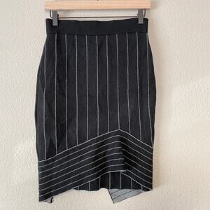 PierAntonioGaspari Made In Italy Virgin Wool Striped Skirt Asymmetrical Hem 42